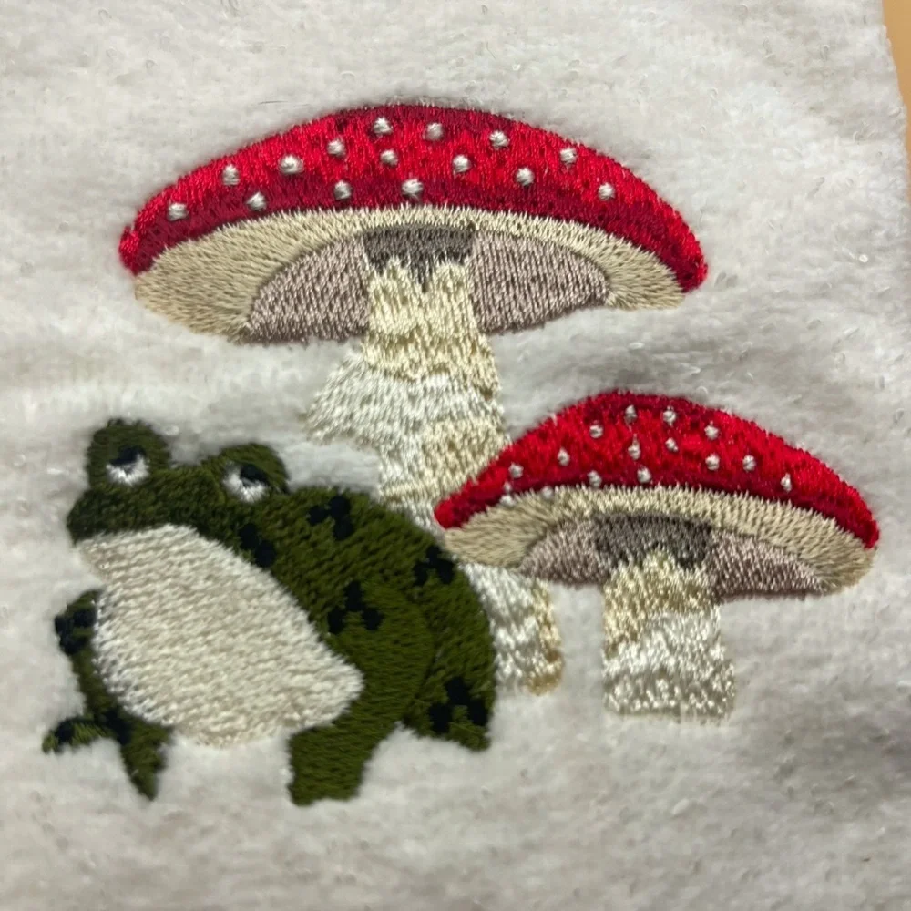 Spring Velour Mushroom With Green Frog Towel by Place & Time, NWT